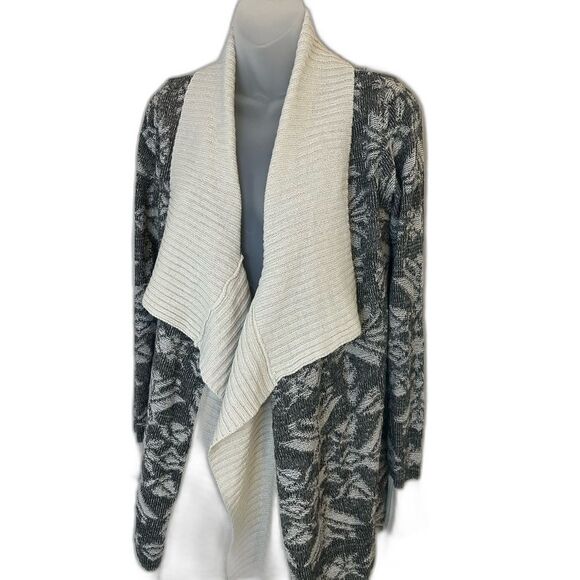 Mudd Cream and Gray Long Sleeve Open Front Cardigan Sweater Size Small - Picture 2 of 4